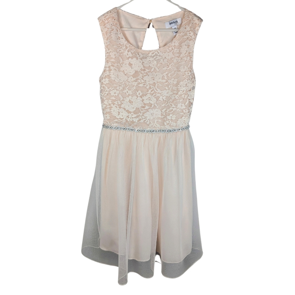 Speechless Kid's Girls' Light Pink Lace Dress with Rhinestone Belt Size M